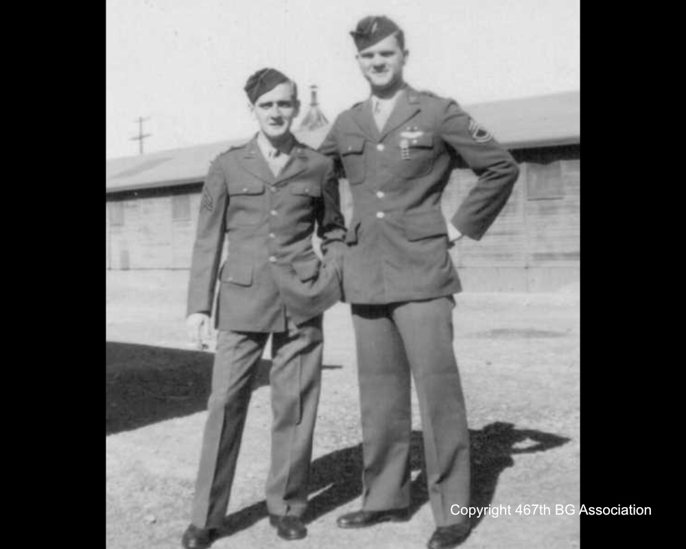 William H Little (left) with Leo Goodness in barracks area at Wendover AAB