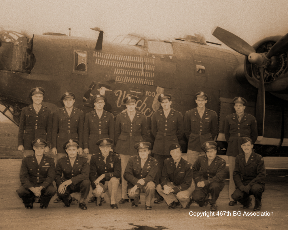 790th BS Headquarters Officers standing in front of 'Witchcraft' (early 1945)